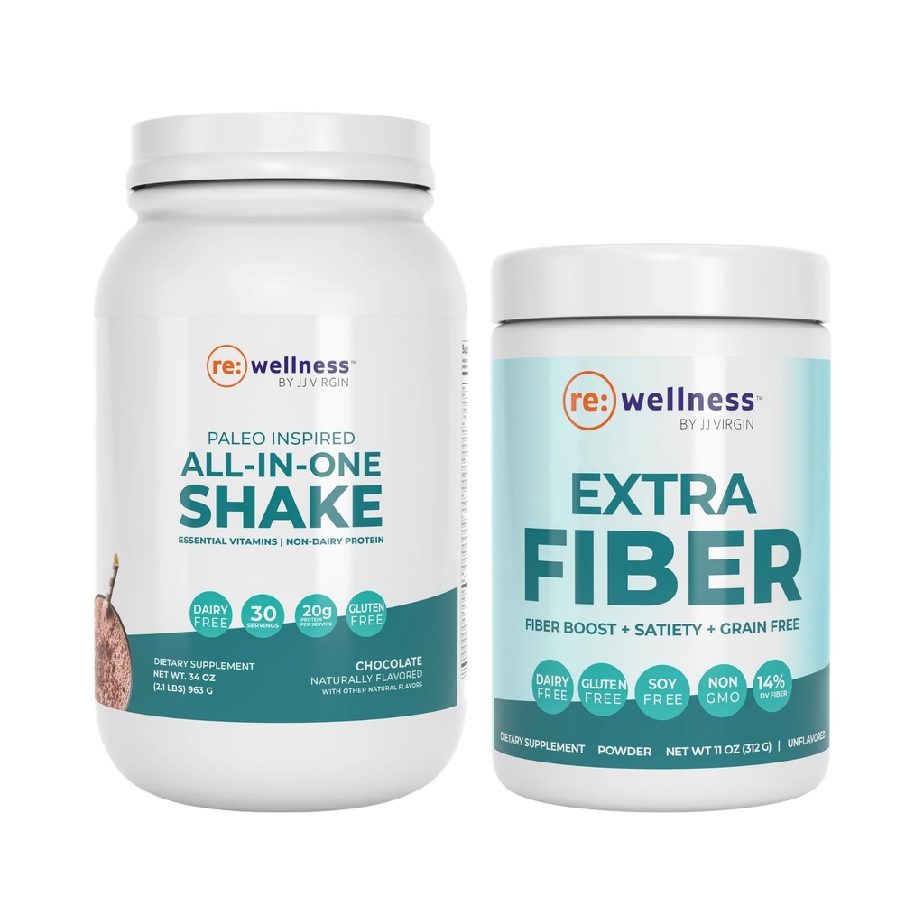 Reignite Wellness από JJ Virgin Chocolate Paleo All-in-One Shake and Extra Fiber Powder Supplement