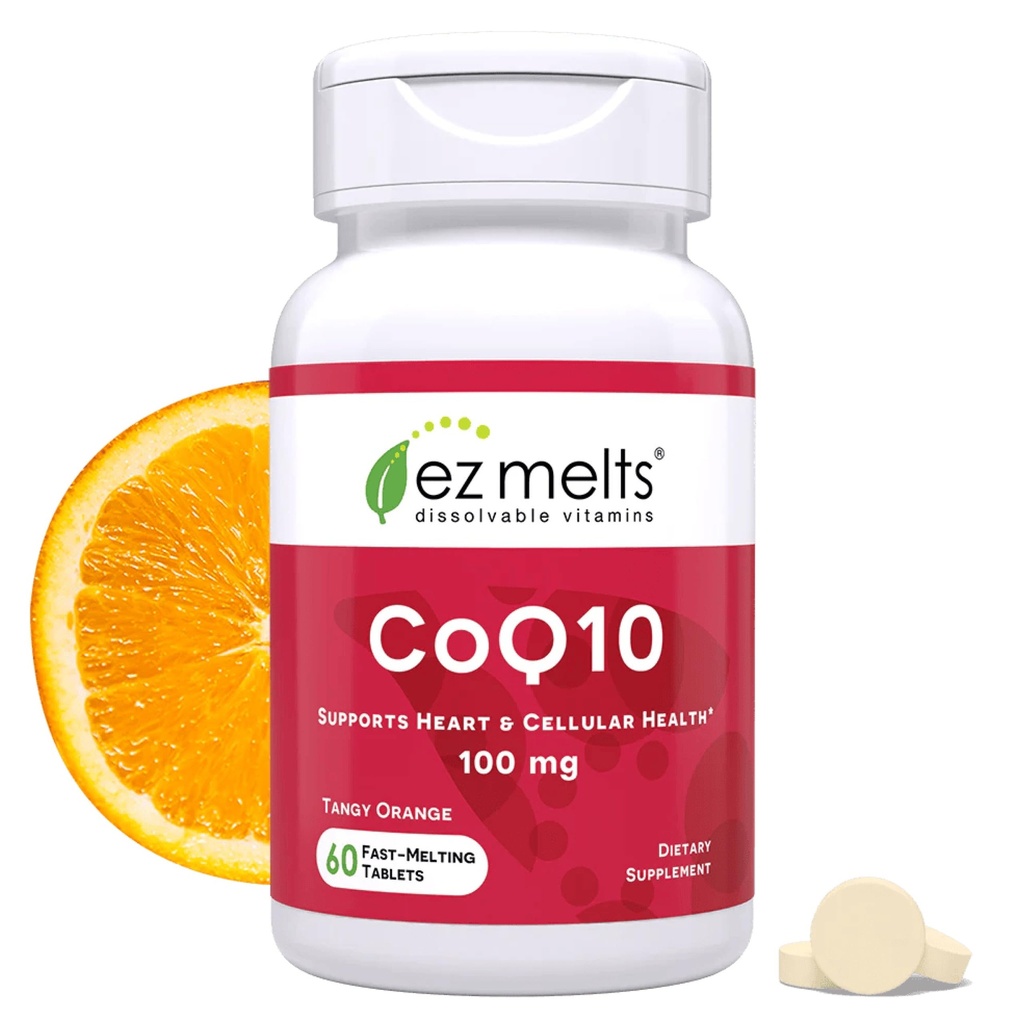 EZ Melts Coq10 - Antioxidant Supplement for Heart, Immune & Energy Support - No Artificial Flavors - Non-GMO & Vegan - Tangy Orange - 60 Dissolvable Tablets (60 Servings)