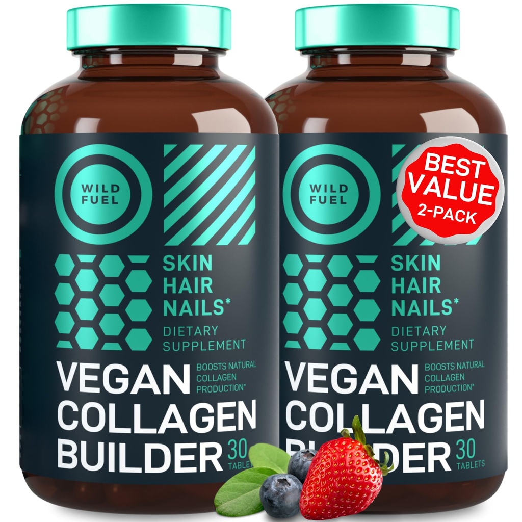 Vegan Collagen Booster Tablets - Cruelty-free Vegan Collagen Συμπληρώματα - Βιοτίνη, Βιολογικά Superfood, Φυτική βάση Collagen Βιταμίνες για το δέρμα, τα μαλλιά, τα νύχια - 2-Pack, 60 Vegeterian Collagen Boost Pills