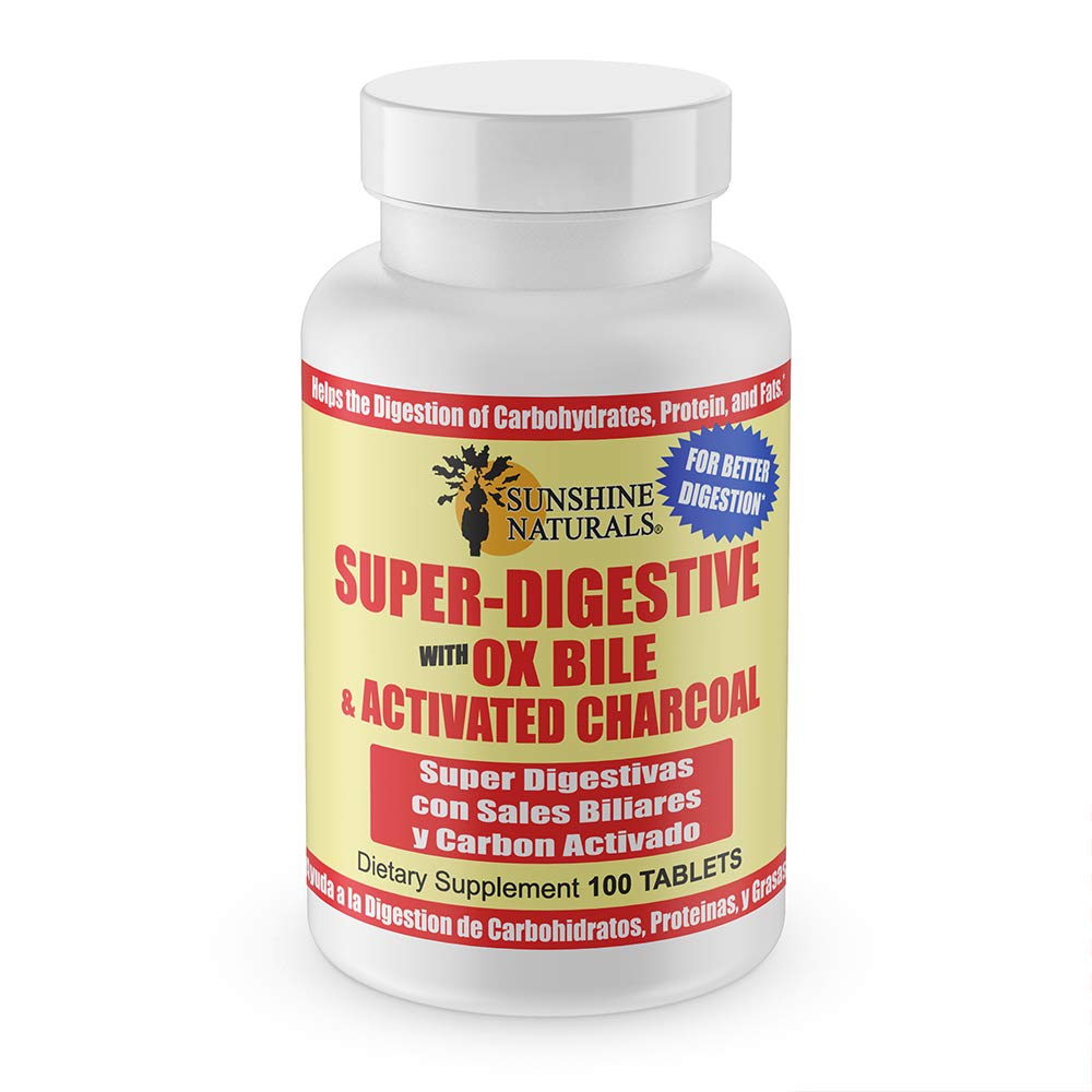 Sunshine Naturals Super Digestive συμπλήρωμα. Οξείδιο Bile & ενεργοποιημένο κάρβουνο για την Digestive Υποστήριξη, Bloating Relief, Gut Cleanse, Nutrient Απορρόφηση, και προάγει τη συνολική ευεξία. 100 δισκία.