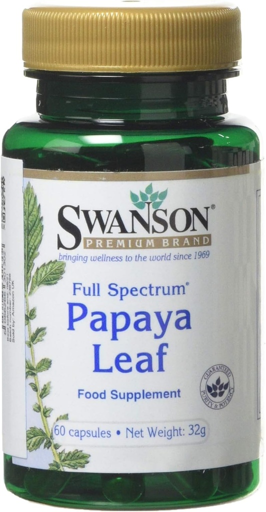 Swanson Full Spectrum Papaya Leaf - Βότανο συμπλήρωμα Προώθηση Digestive Υγεία & GI Tract Υποστήριξη - Φυσική Φόρμουλα Συνολική ευεξία - (60 κάψουλες, 400mg το καθένα)