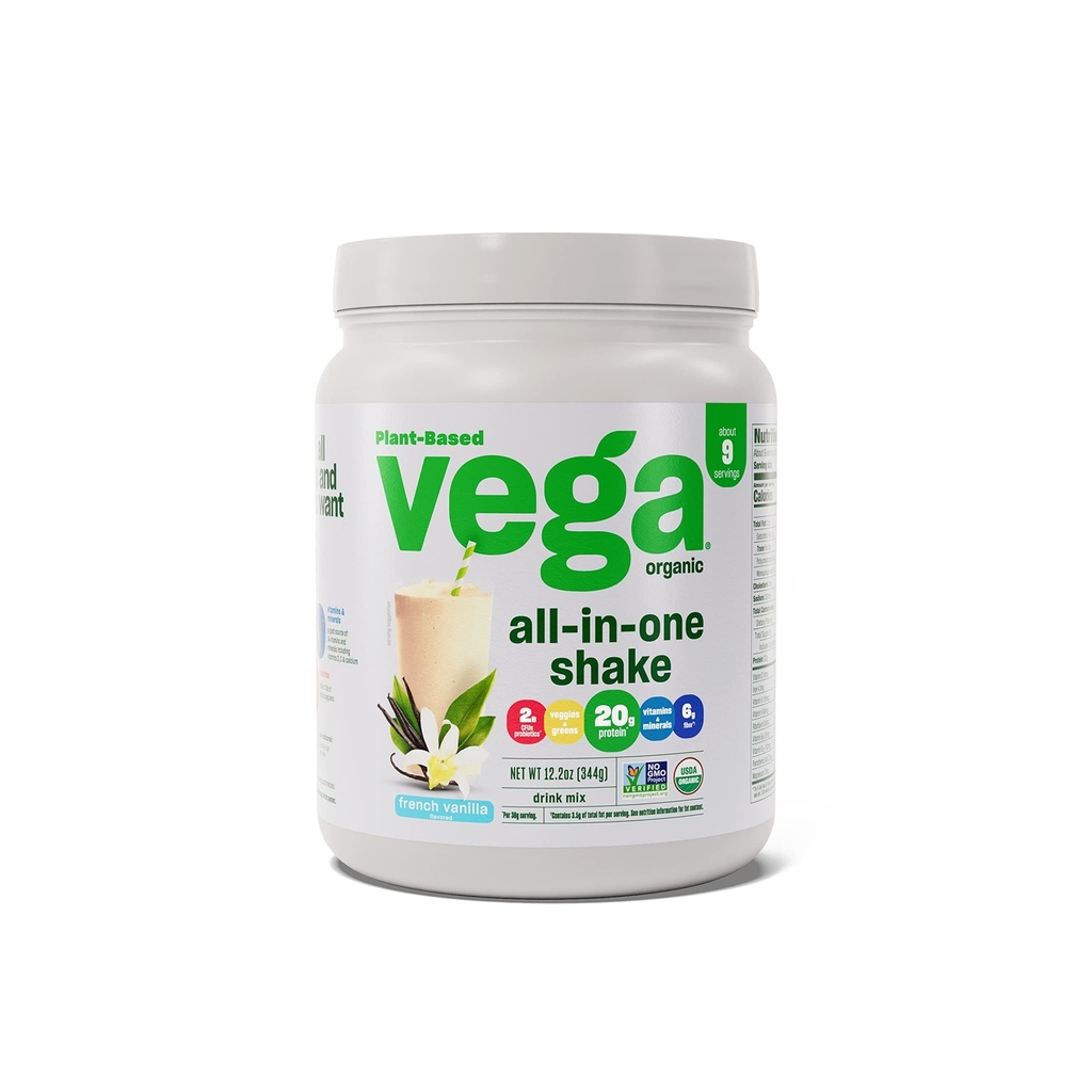 Vega Organic All-in-One Vegan Protein Powder, Γαλλική βανίλια -Superfood Ingredients, Βιταμίνες για την υποστήριξη της ανοσίας, Keto Friendly, Pea Protein for Women & Men, 12,2 oz (Packaging May Vary)