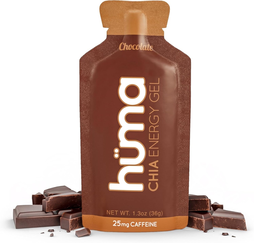 Huma Chia Energy Gel, Chocolate, 12 Gels, 25mg Caffeine - Premier Sports Nutrition for Endurance Exercise