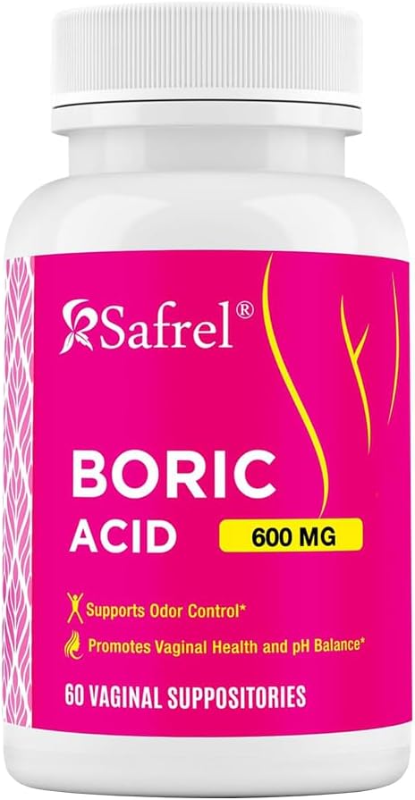 Safrel Boric Acid Κολπικά Υποθετικά - 60 Count (1-Pack) – 100% Καθαρή USA-Made, Υποστηρίζει Απλή & Κολπική Υγεία, pH Ισορροπία, Odor Control - Γυναικεία Ευεξία Απαραίτητη