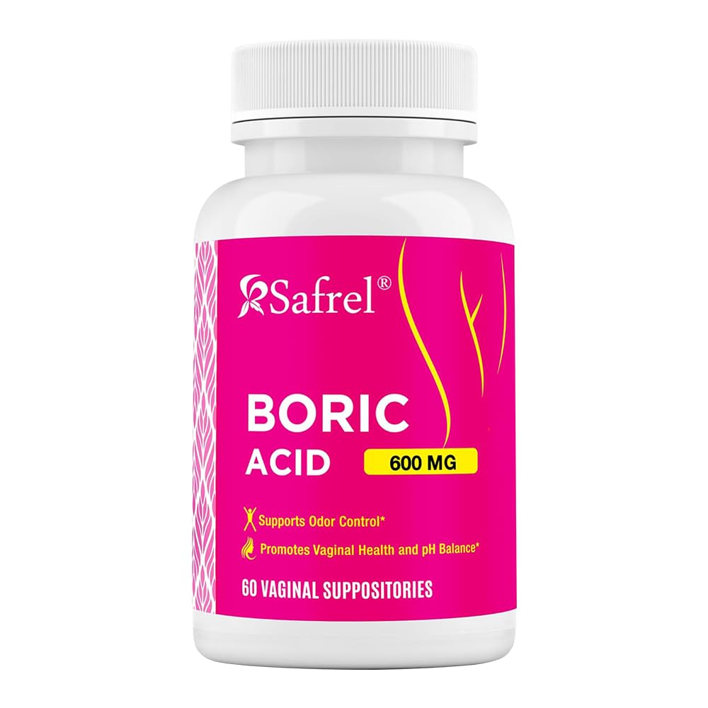Safrel Boric Acid Vaginal Suppositories - 100% Pure Made in USA - Intimate Health Support, Vaginal Health and pH, Odor Control (60 Count)
