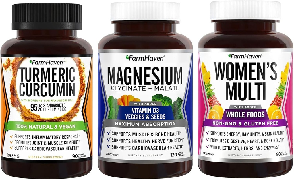 FarmHaven Magnesium + Multivitamin for Women + Turmeric Curcumin with BioPerine Black Pepper