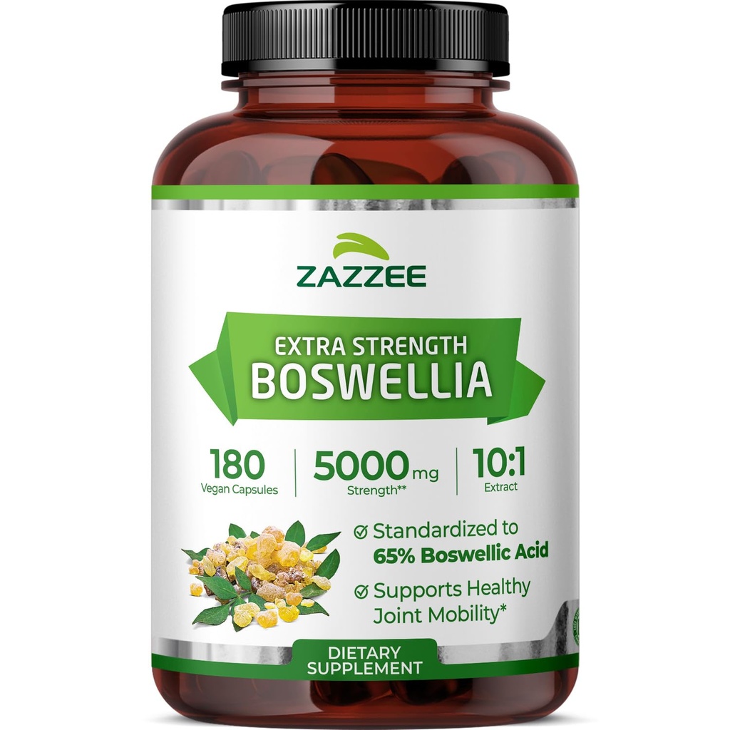 Zazzee Extra Strength Boswellia 10:1 Extract, 65% Boswellic Acid, 180 Vegan Κάψουλες, 6 Μήνες Προμήθεια, Boswellia Serrata, Κοινή Άνεση, Κινητικότητα & Ευελιξία Υποστήριξη, Μη ΓΤΟ, Κατασκευασμένο στις ΗΠΑ