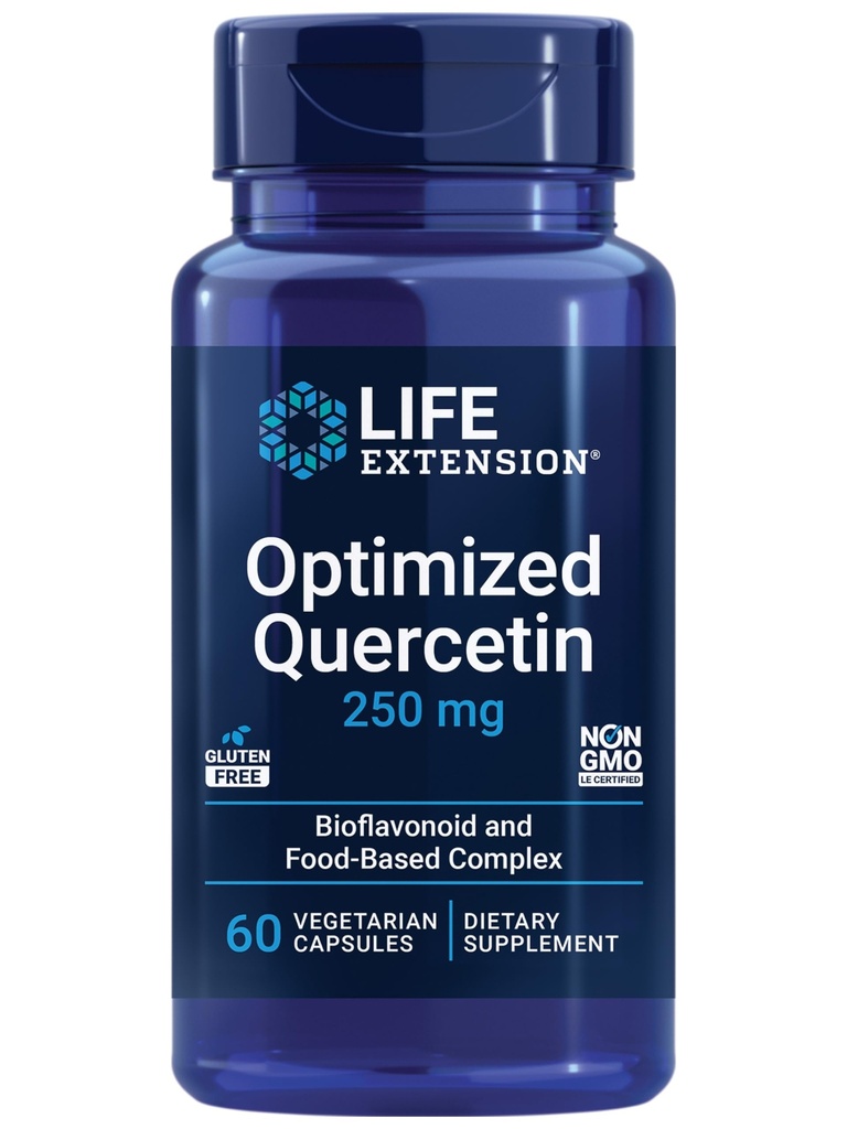 Επέκταση ζωής Βελτιστοποιημένη Quercetin 250 mg Υποστηρίζει την Ανοσολογική Υγεία, την Υγεία της Καρδιάς, Μη ΓΤΟ, Χωρίς Γλουτένη - 60 Κάψουλες Χορτοφαγικής