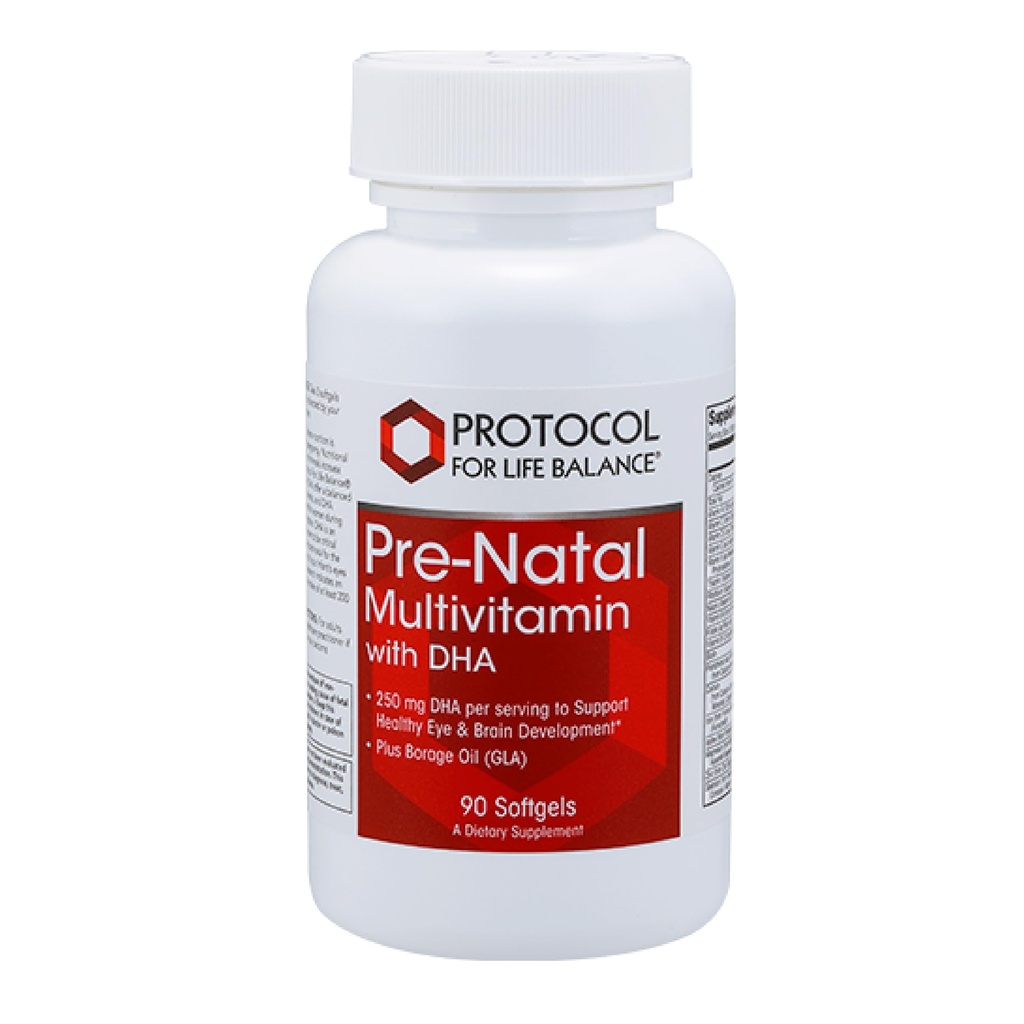 Protocol Pre-Natal Multivitamin with DHA - 250 mg DHA - για υποστήριξη εγκυμοσύνης & γαλουχίας* - με DHA, ασβέστιο, χαλκό, B12 & βιταμίνη C - Hanal & Dairy Free - 90 Softgels