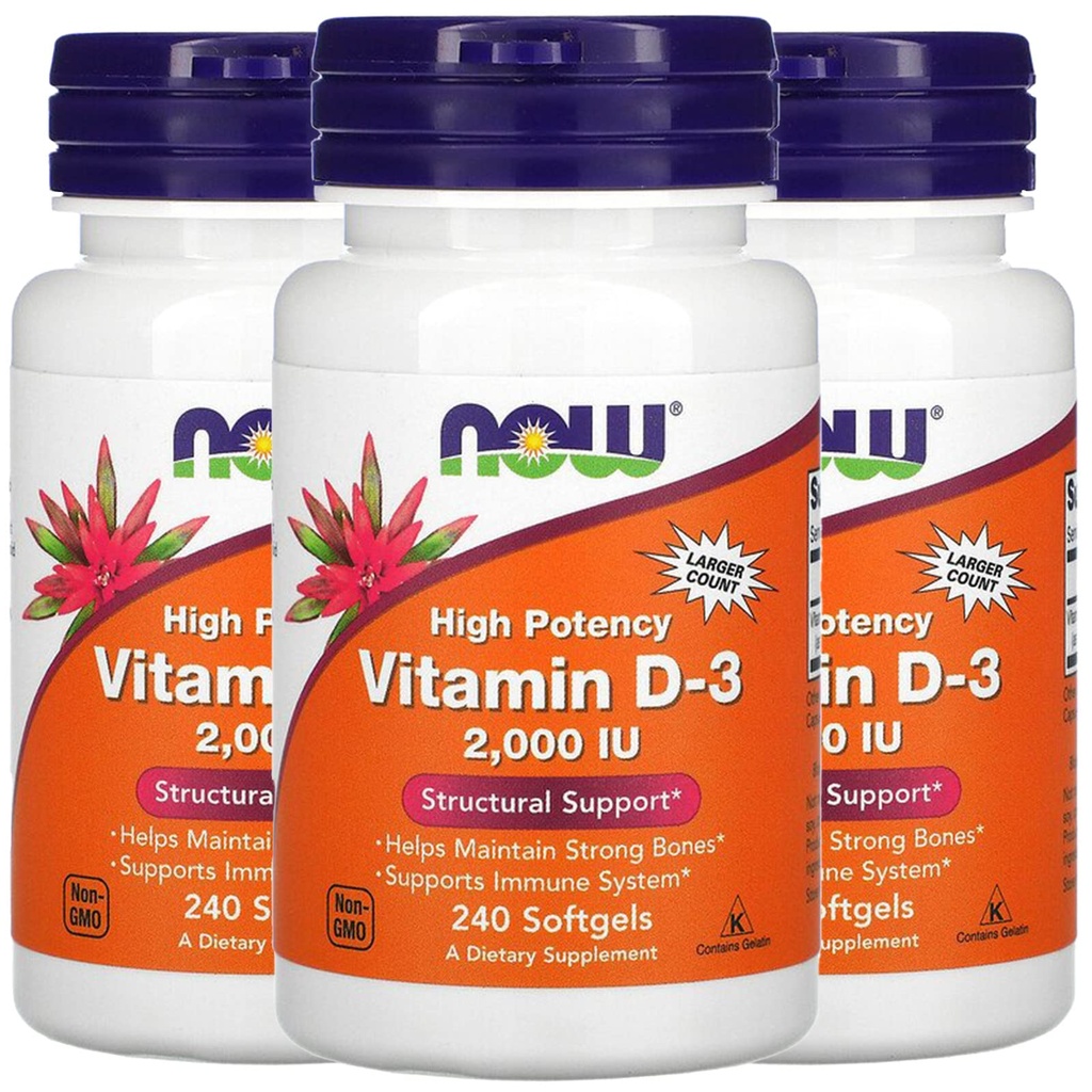 Τώρα Τρόφιμα τώρα Τροφές Βιταμίνη D-3, 50 mcg (2.000 IU), 240 Softgels, 3 Pack