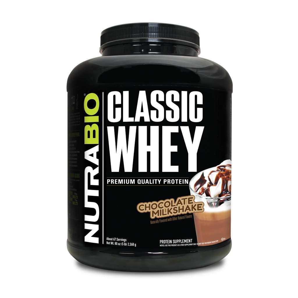 NutraBio Classic Whey Protein Powder- Full-Spectrum Amino Acid Profile - Χωρίς πληρωτικά, τεχνητά χρώματα, συντηρητικά - Χαμηλός γλυκαιμικός δείκτης - μιλκσέικ σοκολάτας, 5 λίρες