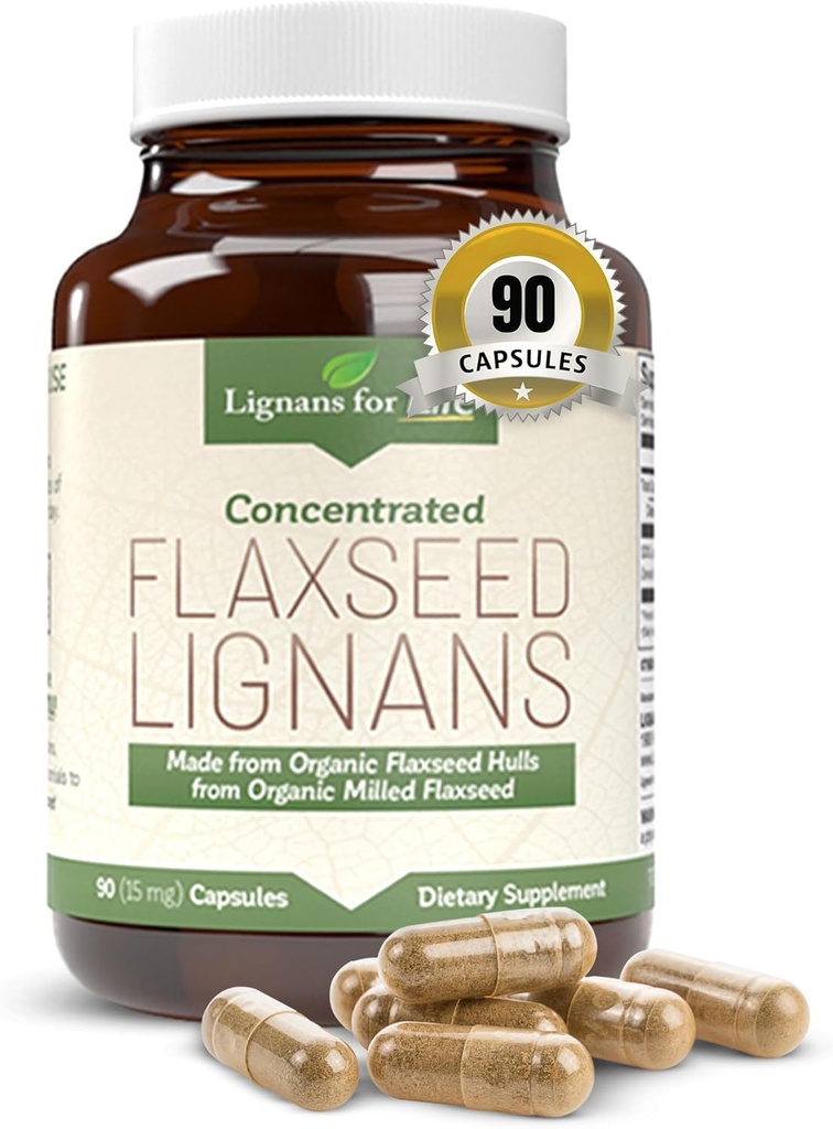 Lignans for Life Lignans flaxseed for Dogs & People - Βιολογικό συμπλήρωμα flaxseed για υποστήριξη ορμονών, 15mg 90 κάψουλες, flax σπόρων για σκύλους & γυναίκες, High-Fiber