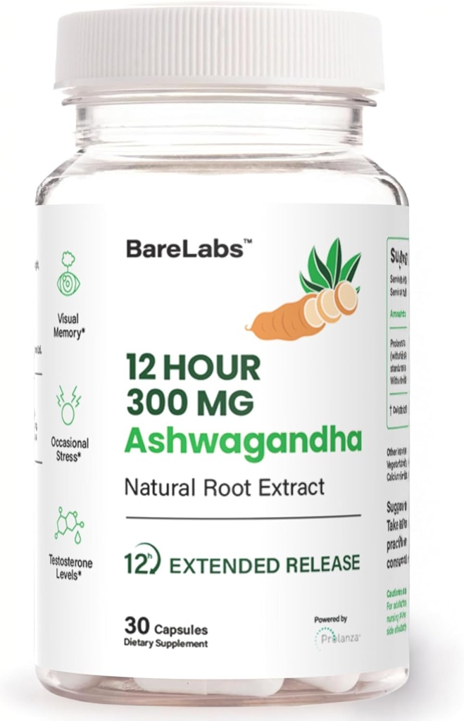 Ashwagandha 300mg + 12 Hour Time Release Root Extract (Prolanza®) + Stress, Sleep & Energy Support Supplement for Men & Women - 30 Day Supply