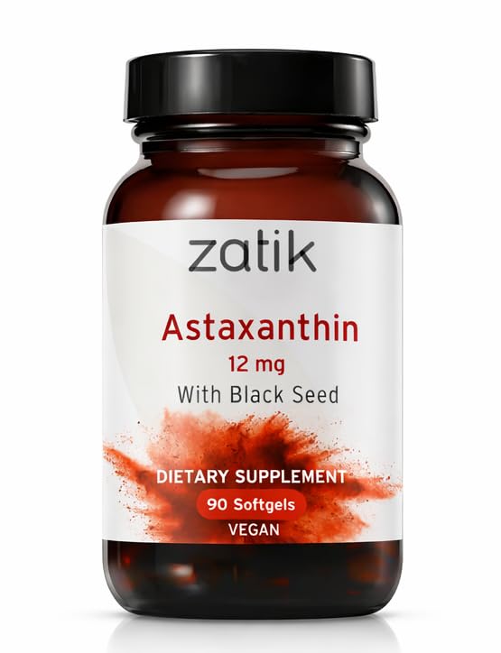 Zatik Naturals - Ασταξανθίνη 12mg με οργανικό μαύρο σπόρο, αντιοξειδωτικό, 90 Vegan Softgels