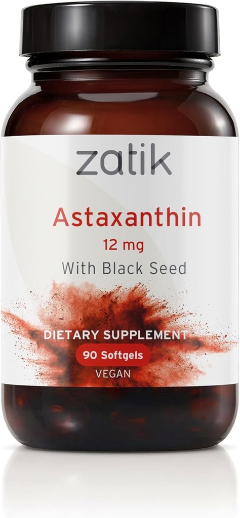 Zatik Naturals - Ασταξανθίνη 12mg με οργανικό μαύρο σπόρο, αντιοξειδωτικό, 90 Vegan Softgels