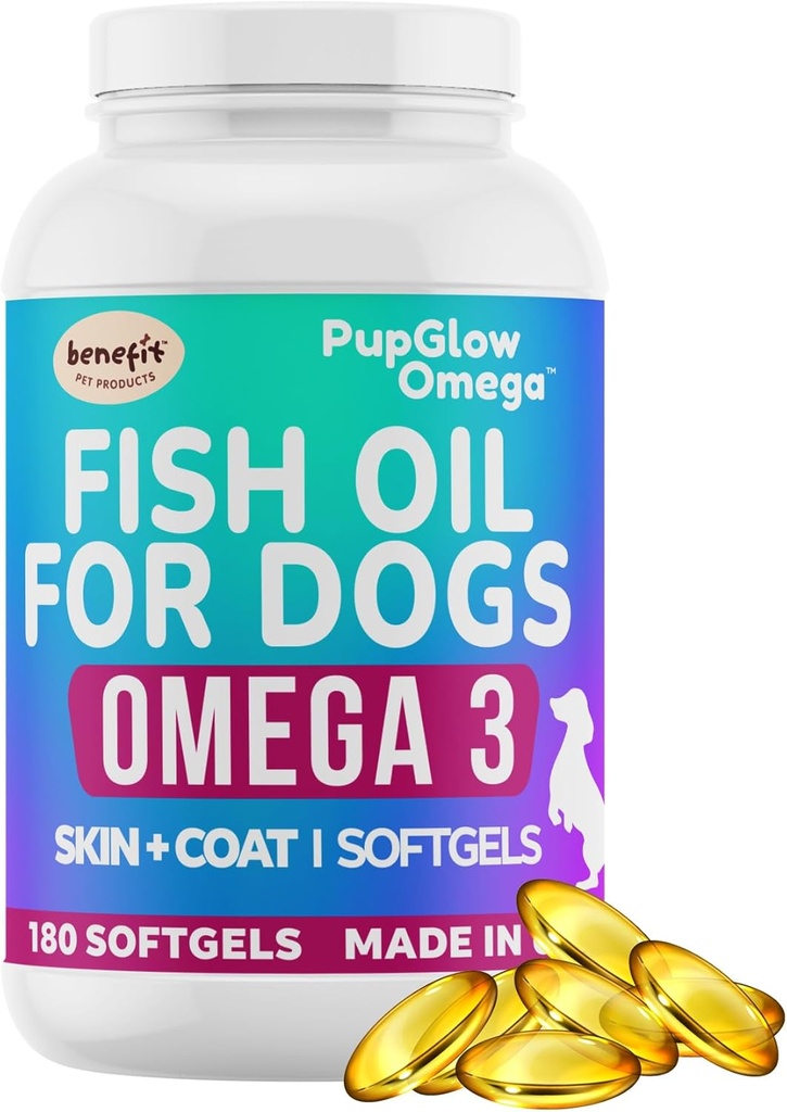 Ωμέγα 3 ιχθυέλαιο για σκύλους - 120 SoftGels - Skin & Coat συμπλήρωμα για σκύλους, υποστηρίζει υγιή δέρμα, παλτό, αρθρώσεις, καρδιά & ανοσοποιητικό σύστημα, Premium συμπλήρωμα ιχθυέλαιο για σκύλους - Made in USA
