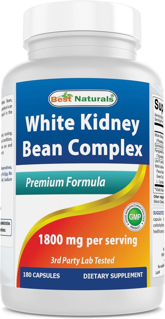 Best Naturals White Kidney Bean Complex 1800 mg Per Serving- 180 Capsules. Non-GMO, and Gluten Free