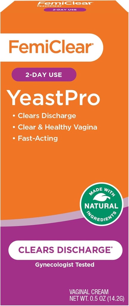 Femiclear YeastPro κρέμα, Καθαρίζει την απαλλαγή, γρήγορη δράση, Φτιαγμένο με φυσικά συστατικά, γυναικολόγος δοκιμαστεί, 0.5oz κρέμα