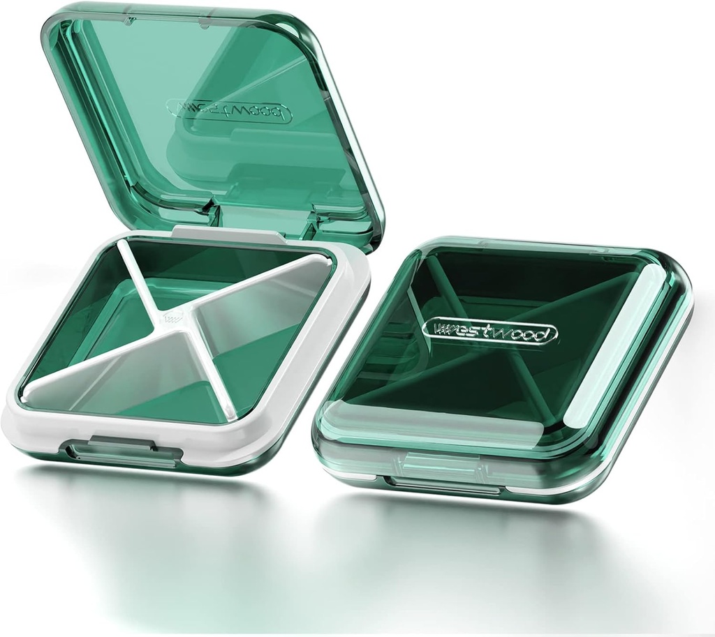 DUBSTAR Daily Pill Organizer, 4 διαμερίσματα Φορητή ταξιδιωτική μικρή θήκη χαπιών, κουτί χαπιών για Purse Pocket να κρατήσει βιταμίνες, Cod λάδι ήπατος, συμπληρώματα και φαρμακευτική αγωγή (Πράσινη)
