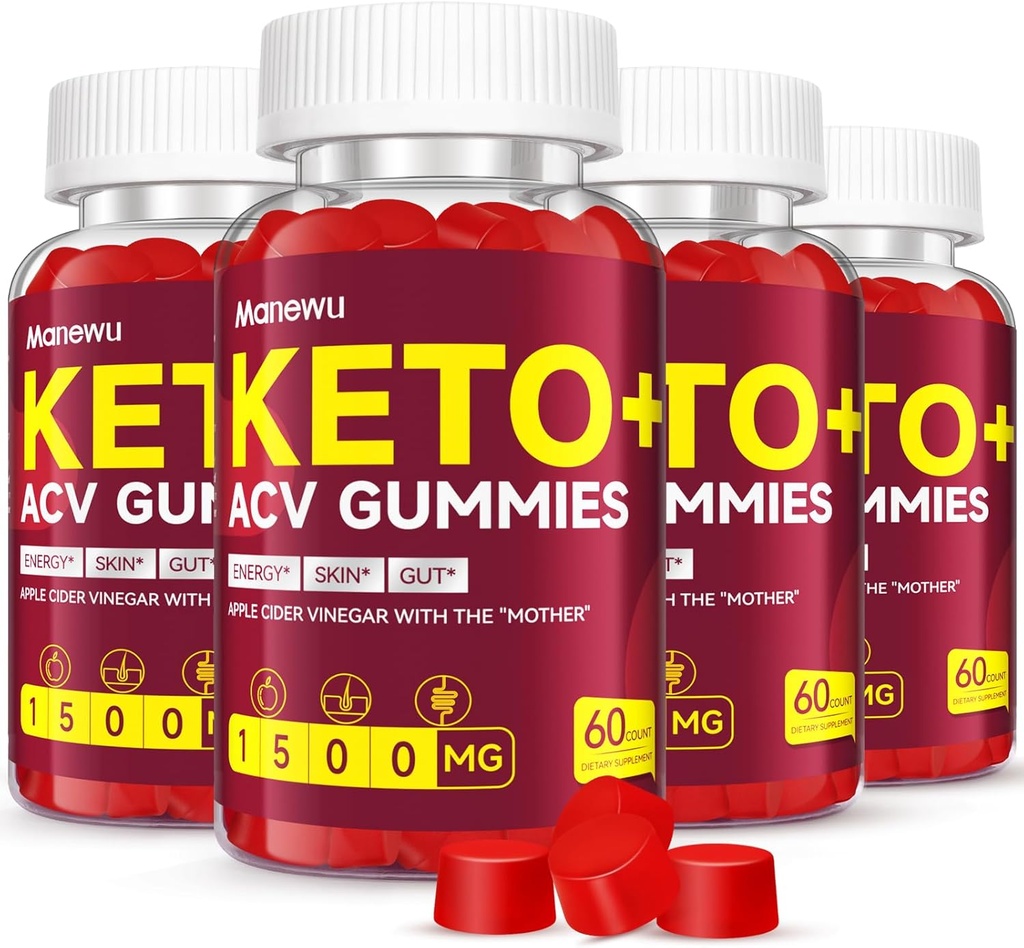 Keto ACV Gummies - 1500mg Apple Cider Vinegar with Mother - Vegan, Non-GMO,Organic Apple Cider Vinegar Gummies for Women Men, Detox & Cleanse, 4 Pack