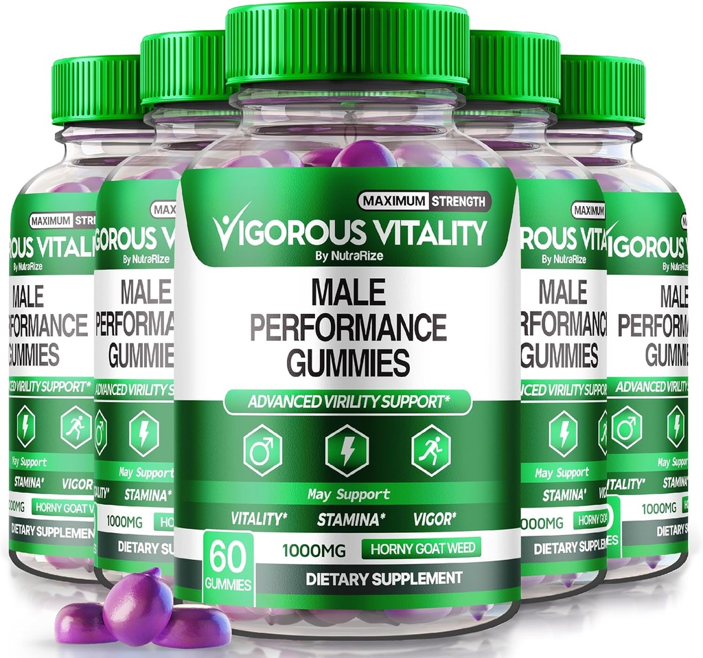 NutraRize (5 Πακέτο) Ζωντάνια ζωτικότητα Gummies, Vigorous Vitality Ανδρική Ενίσχυση Gummies, Αυξημένη Εμπιστοσύνη και Stamina Vitality Gummy, Horny Goat Weed for Men Gomitas Enchantment (300 Gummies)
