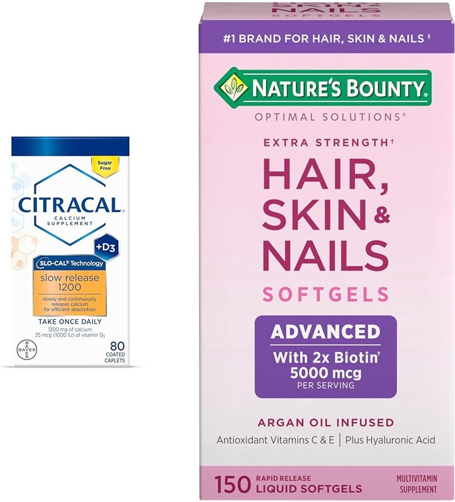 CITRACAL Slow Release 1200, 1200 mg Κιτρικό ασβέστιο και ανθρακικό ασβέστιο Blend & Nature's Bounty Advanced Hair, Skin & Nails