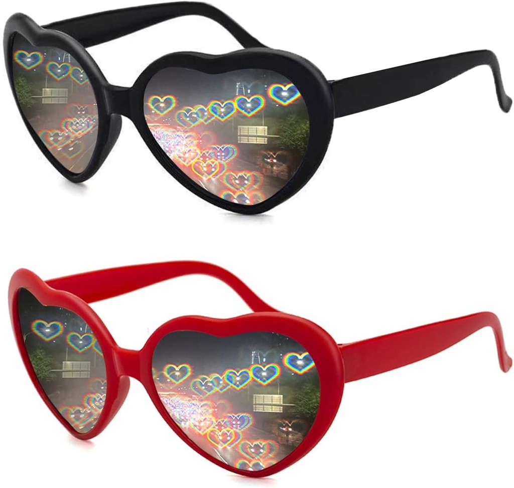 2 Pack Heart Shaped Difrassation Glasses for Women, Heart Effect Sunglasses είναι Ιδανικά για αξεσουάρ Ημέρα του Αγίου Βαλεντίνου, Rave Party, Wedding Party, Musical Evening, Fireworks Shows.