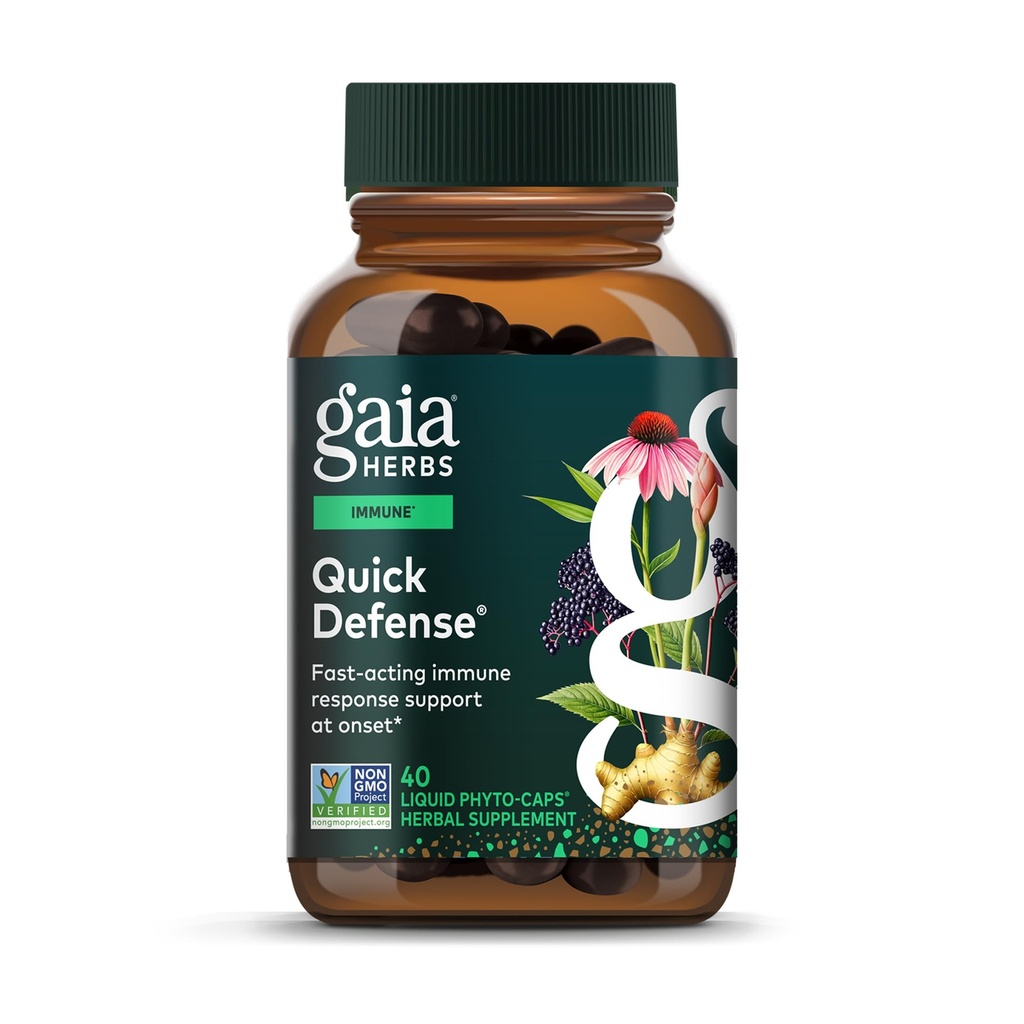 Gaia Herbs Quick Defense - Fast-Active Immune Support Supplement* - Echinacea, Black Elderberry, Ginger & Andrographis - 40 Vegan Liquid Phyto-Capsules (4-Day Supply)