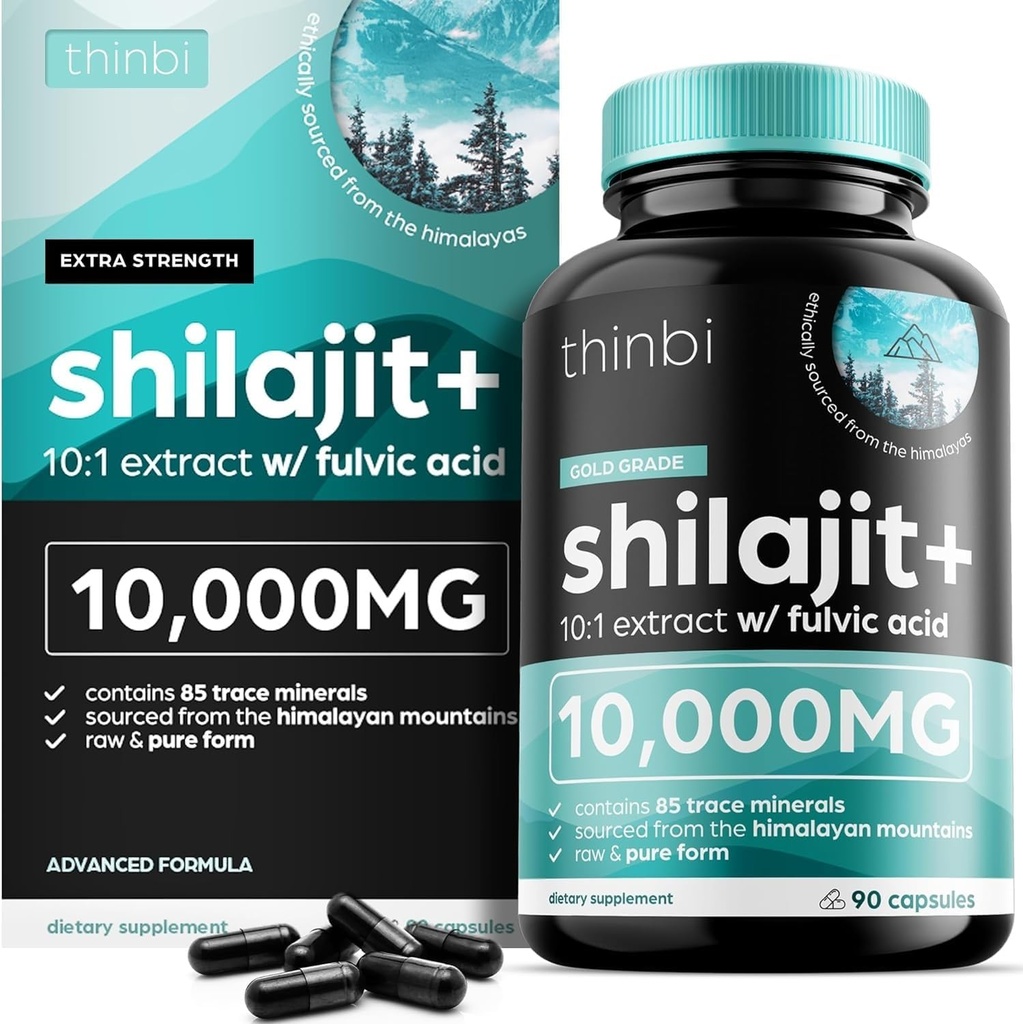 Thinbi Pure Himalayan Shilajit οργανικές κάψουλες με Fulvic Acid & Trace Minerals - 90 Count