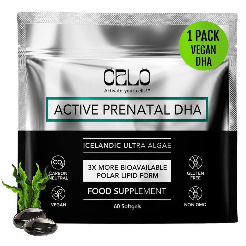 Orlo Prenatal DHA Supplement 1000mg - Mercury & Heavy Metals Free Algae Oil - Icelandic Nordic Omega-3, Mom & Baby Brain Development, No Fishy Aftertaste, 60 Vegan Easy-to-Swallow Mini Softgels