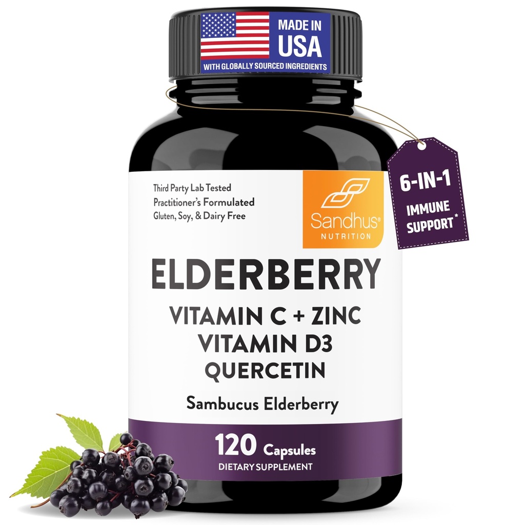 Sandhu's Elderberry βιταμίνη C και ψευδάργυρος με βιταμίνη D3 & Quercetin 