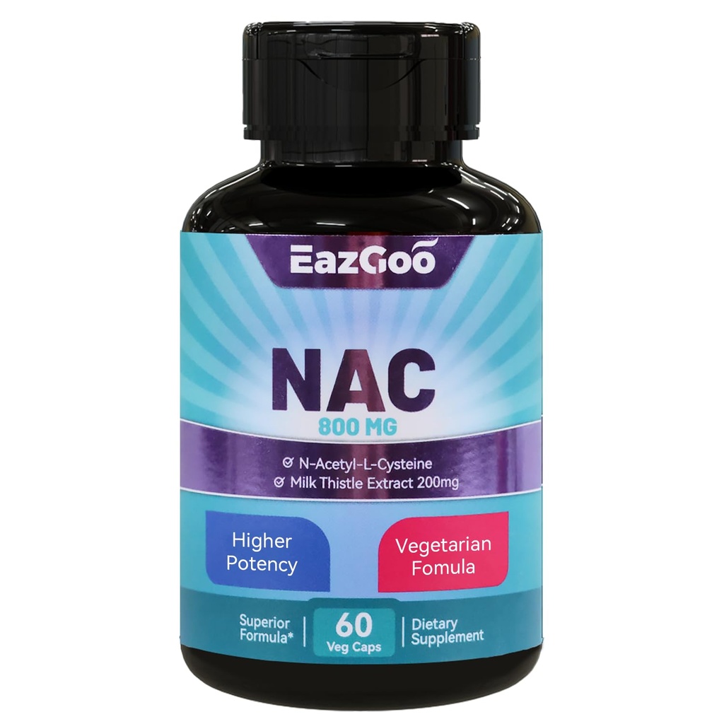 Συμπλήρωμα NAC N-Ακετυλοκυστεΐνη 800mg, με Γαϊδουράγκαθο γάλακτος 200mg, Μη ΓΤΟ, Χωρίς γλουτένη - 60 κάψουλες