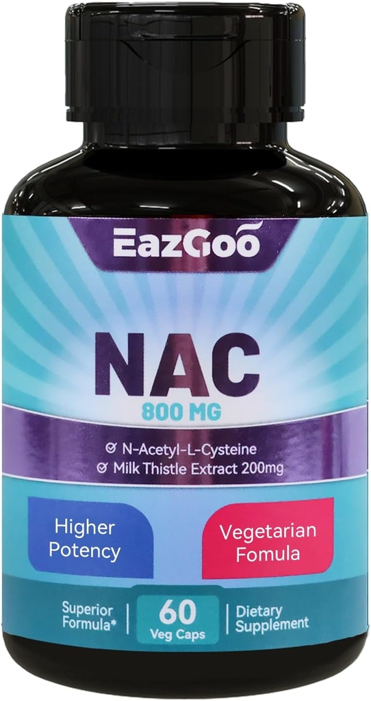 Συμπλήρωμα NAC N-Ακετυλοκυστεΐνη 800mg, με Γαϊδουράγκαθο γάλακτος 200mg, Μη ΓΤΟ, Χωρίς γλουτένη - 60 κάψουλες