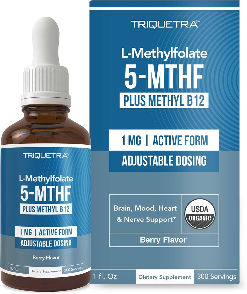 Organic Methyl Folate 1000 mcg + Methyl B12 Cofactor (300 Servations) – Μεταβολικά Ενεργή μορφή 5-MTHF, Βιολογικό άρωμα μούρου, Υγρή υπογλώσσια μορφή – Mood, Cognition, Methylation, Εγκυμοσύνη (1oz)