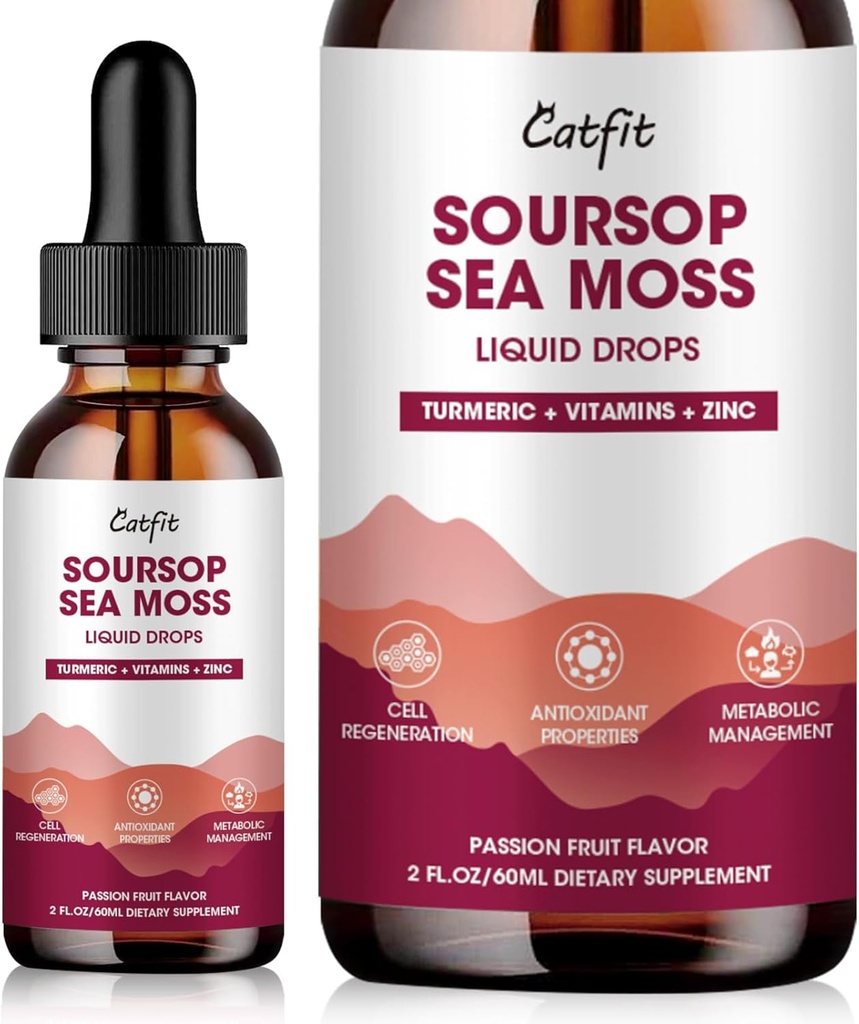 Soursop Graviola Liquid Drop – Soursop Bitters Υγρές σταγόνες με θαλασσινό Moss, Turmeric & Βιταμίνες B6 C Ψευδάργυρος για την υποστήριξη των κυττάρων, αντιοξειδωτικό, χαλάρωση & ανοσοενισχυτικό ενίσχυση, άρωμα φρούτων πάθους, 2 Fl Oz