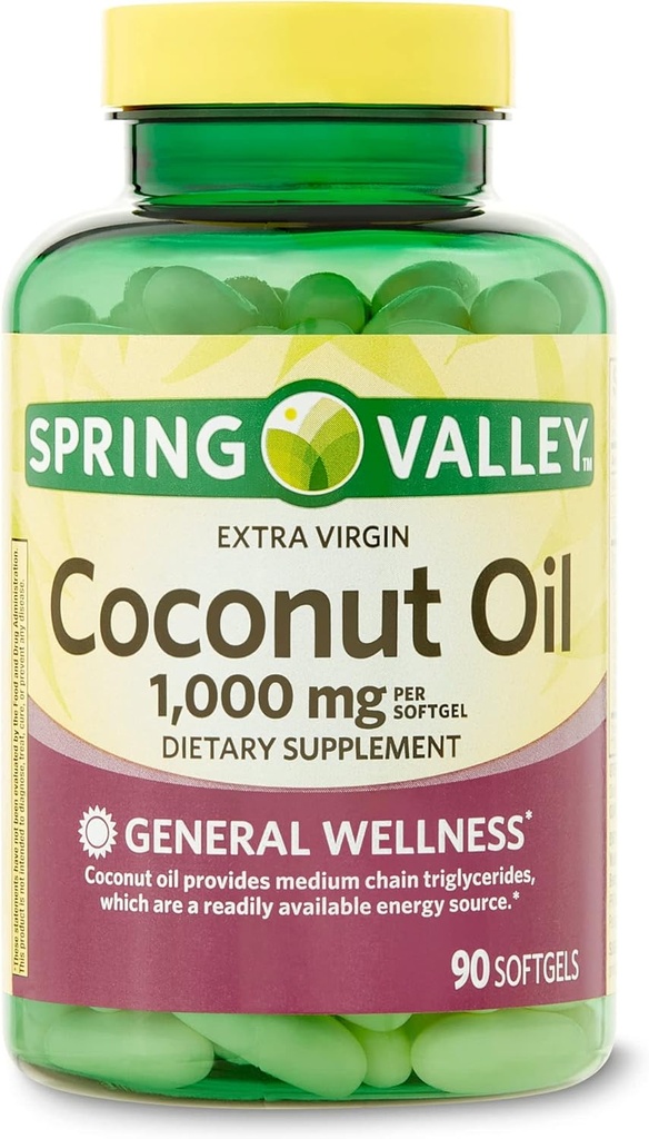 IKJ Extra Virgin Coconut Oil General Wellness Dietary Supplement Softgels, 1,000 mg, 90 Count