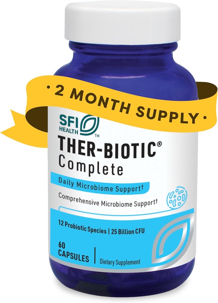 Klaire Labs SFI Health Ther-Biotic Complete - Hypoallergenic Probiotics for Women & Men - Acid-Stable Probiotic Supplement - 12 Είδη για την Ανοσοποιητική & Πεθητική Υγεία - 25 Δισεκατομμύρια CFU (60 Κάψουλες)