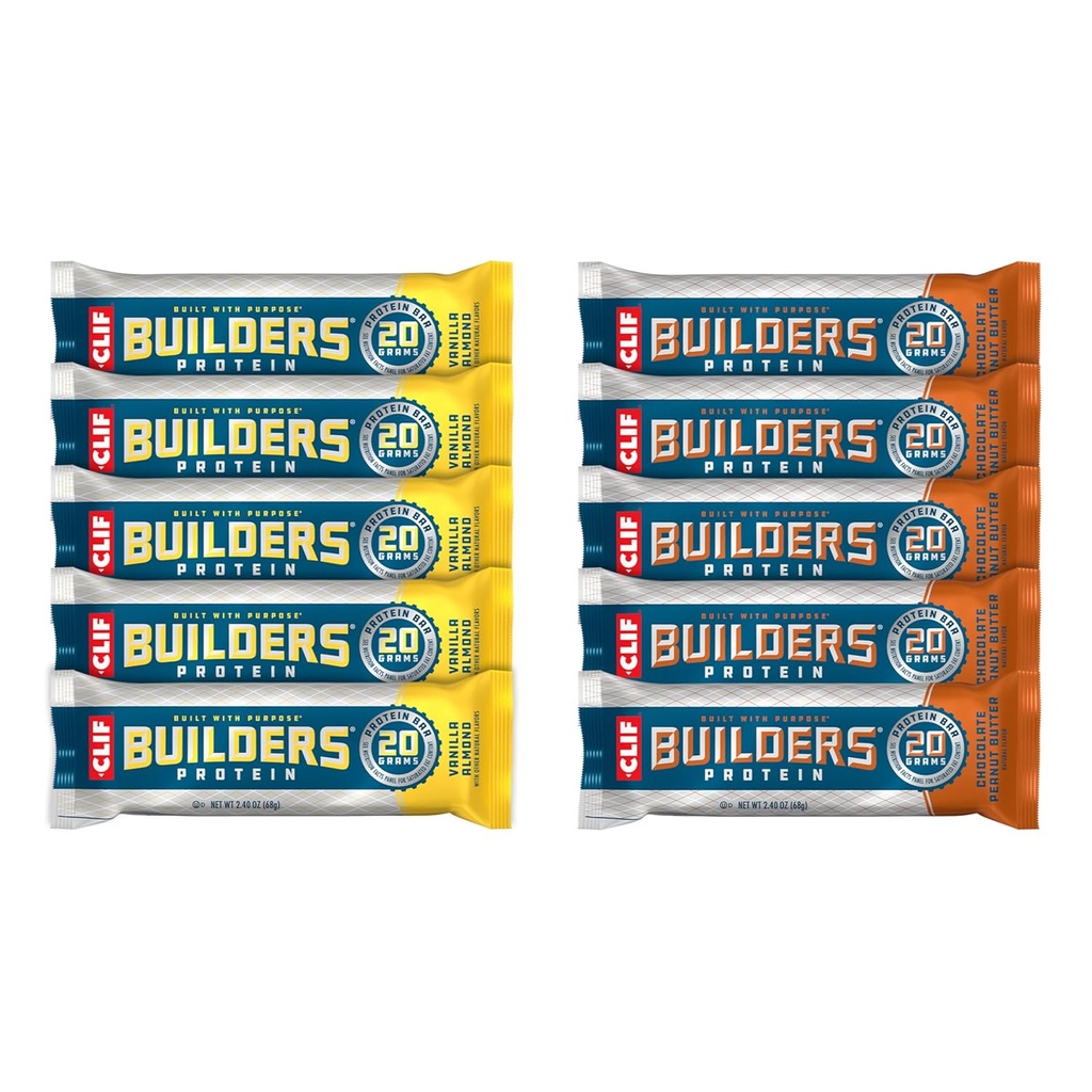 CLIF Builders - Σοκολάτα Φυστικοβούτυρο και βανίλια Almond Γεύση - Συσκευασία Ποικιλίας - Φυτικές μπάρες πρωτεΐνης - Χωρίς γλουτένη - Μη ΓΤΟ - Χαμηλή Γλυκαιμική - 20g Πρωτεΐνη - 2.4 oz. (10 κόμης)