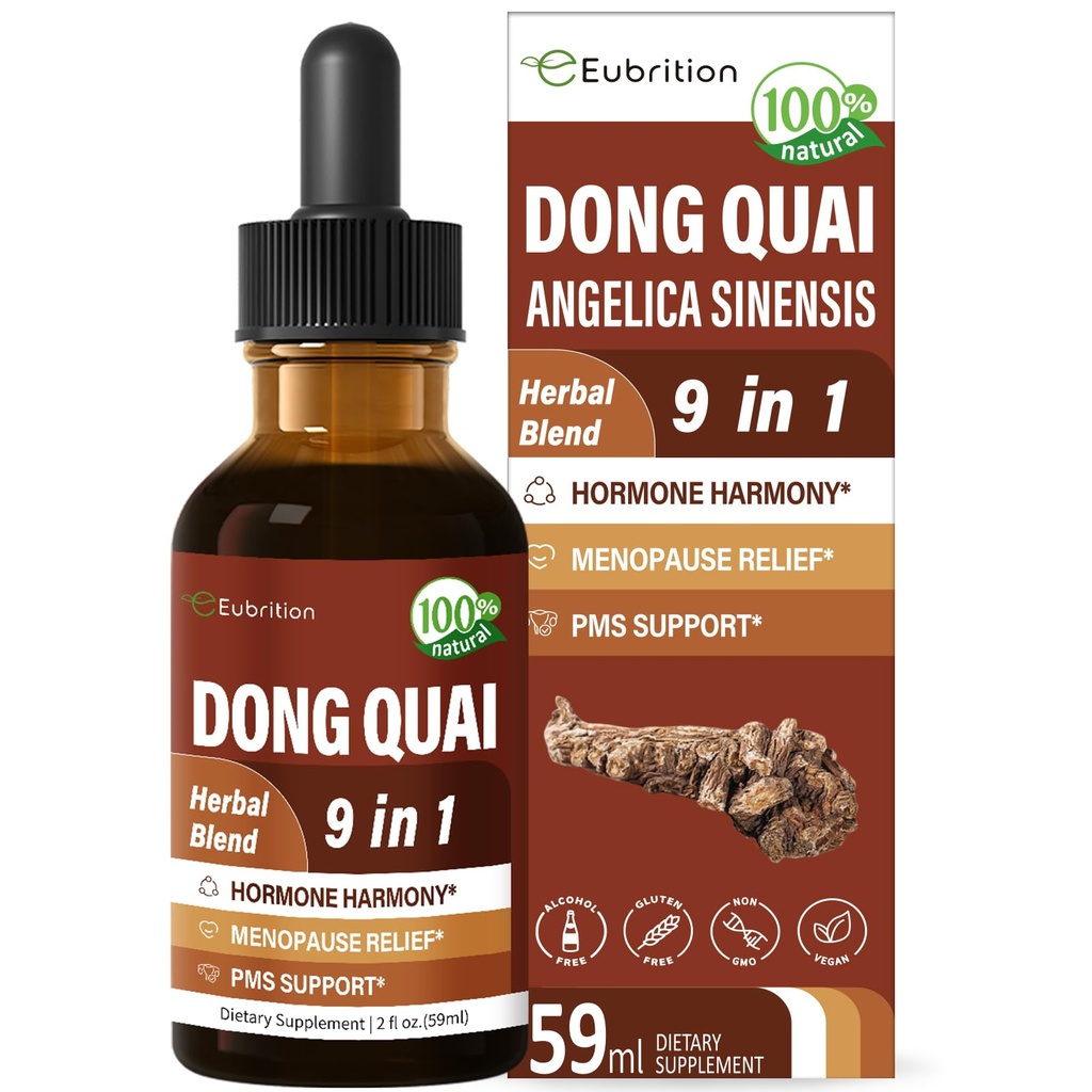 Dong Quai Liquid Supplement for Women, Angelica Sinensis Root Extract Timcture Support Εμμηνόπαυση & PMS Relief, Hot Flashes, Herbal Blend Drops with Red Clover Fenugreek.