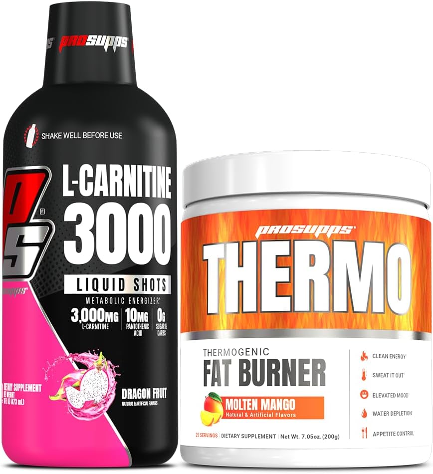 PROSUPPS L-Καρνιτίνη 3000 Simulant Free Liquid Shots (31 Servings, Dragon Fruit) και Θερμο λιπαρή θερμογόνος σκόνη (25 Servings, Molten Mango) Bundle