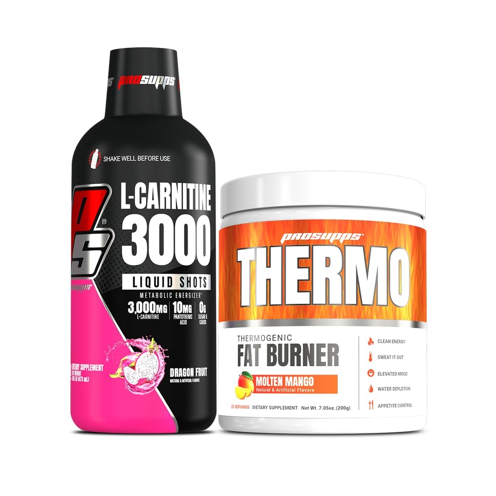 ProSupps L-Carnitine 3000 Stimulant Free Liquid Shots (31 Servings, Dragon Fruit) and Thermo Fat Burning Thermogenic Powder (25 Servings, Molten Mango) Bundle