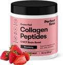 Perfect Keto Collagen Peptides Protein Peptides Σκόνη με MCT Oil, Hydrolyzed Collagen, Type I & III Συμπλήρωμα, Gluten Free Grass Fed, Low Carb, Keto Coffee Creamer, Collagen για γυναίκες & άνδρες, Φράουλα