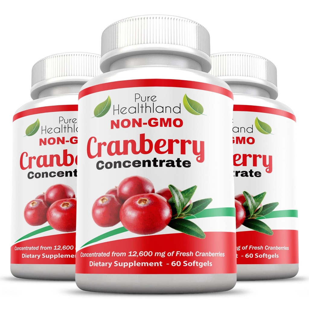 Μη GMO Cranberry συμπυκνωμένο από 12.600mg - Τριπλή δύναμη Softgels - Εύκολο στην κατάποση χάπια για άνδρες και γυναίκες, 3 μπουκάλια