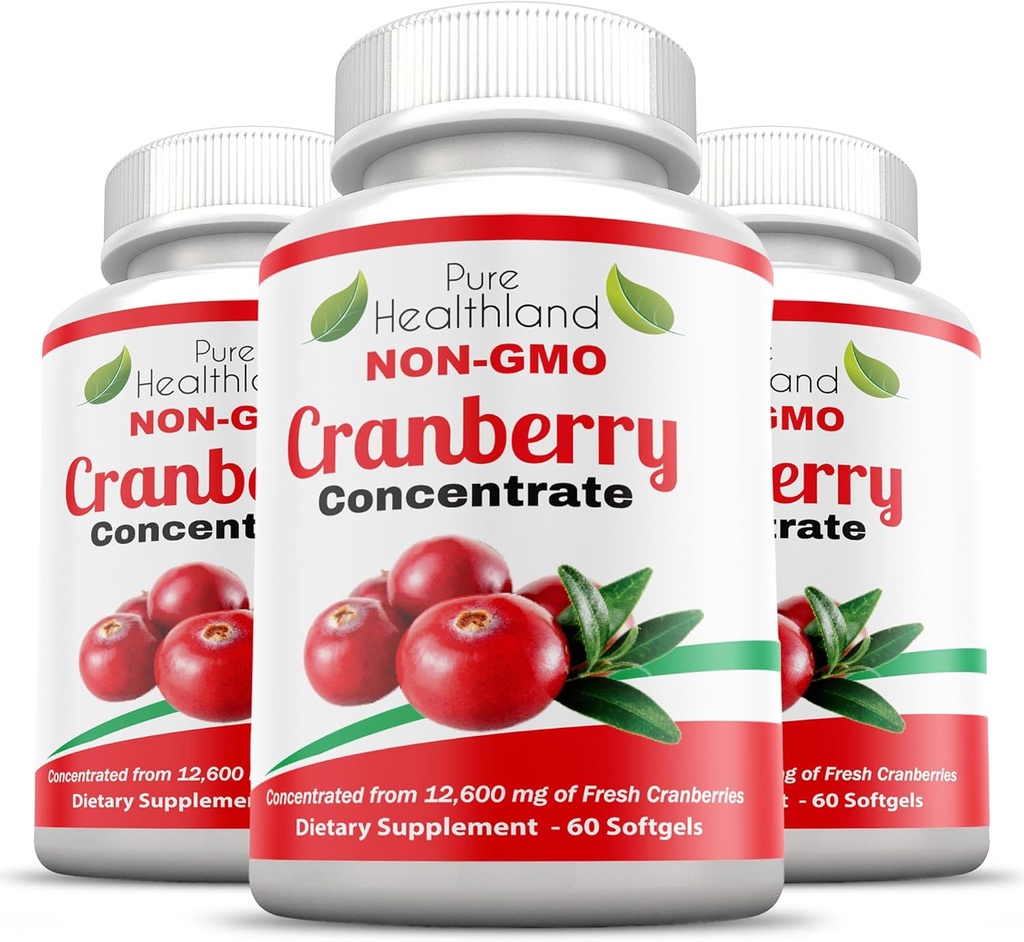 Μη GMO Cranberry συμπυκνωμένο από 12.600mg - Τριπλή δύναμη Softgels - Εύκολο στην κατάποση χάπια για άνδρες και γυναίκες, 3 μπουκάλια
