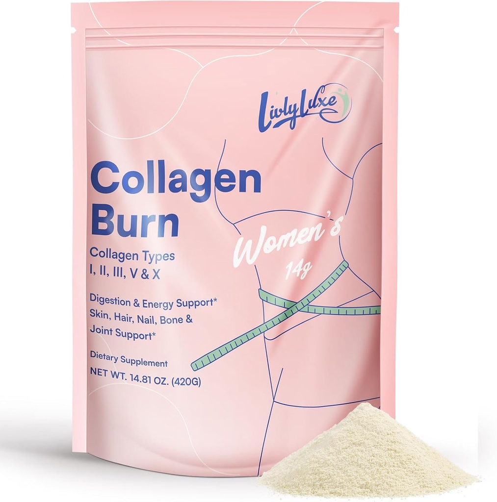 Collagen Burn Powder για γυναίκες - Συμπληρώματα απώλειας βάρους για κάψιμο λίπους κοιλιάς, αναμνηστικό μεταβολισμού, σχεδιασμένο για αποτελεσματική και πιο υγιή απώλεια λίπους - 420g