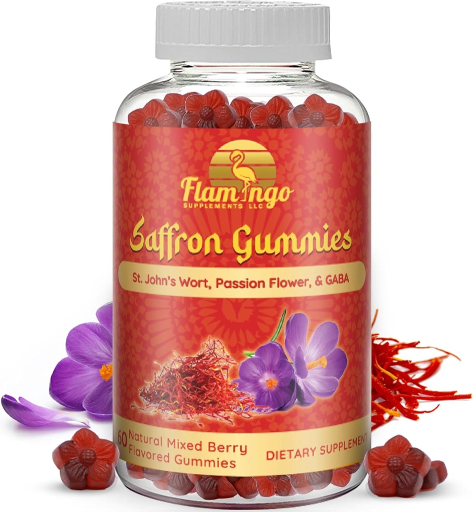 Saffron Extract Gummies-Sugar Free Saffron Supfron Enhanced with GABA, Saint John's Wort, Passion Flower-Saffron Συμπληρώματα για παιδιά, γυναίκες, άνδρες. 60 Γκάμιες σαφράν