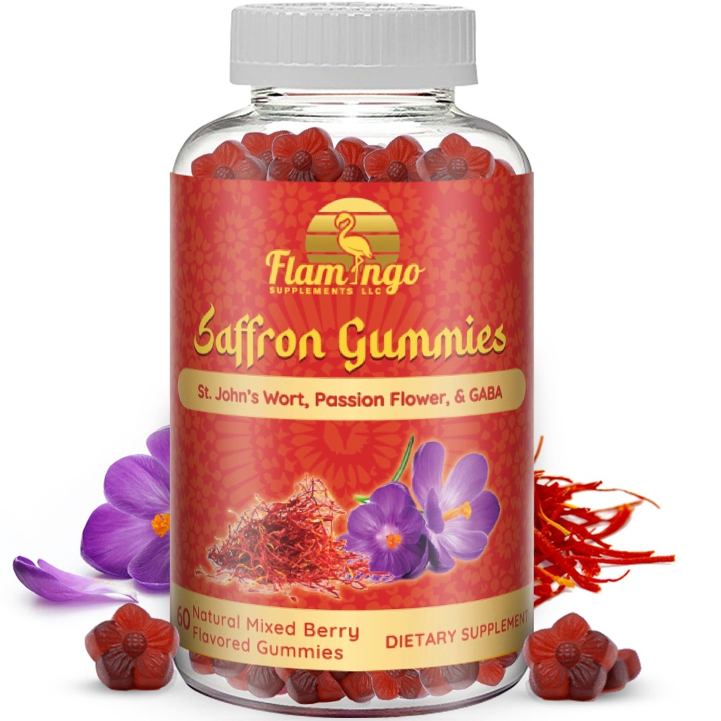 Saffron Extract Gummies-Sugar Free Saffron Supfron Enhanced with GABA, Saint John's Wort, Passion Flower-Saffron Συμπληρώματα για παιδιά, γυναίκες, άνδρες. 60 Γκάμιες σαφράν