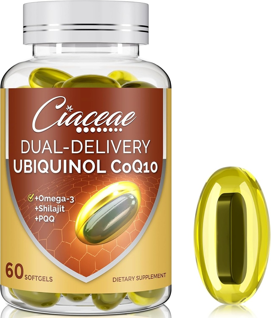Ubiquinol CoQ10 600 MG Softgels με Omega-3 & Shilajit & PQQ, Advanced Dual-Delivery Coenzyme-Q10, Active CoQ10 Ubiquinol Supplement for Fertility, Antioxidant, Heart, Brain & Energy, 60 Services