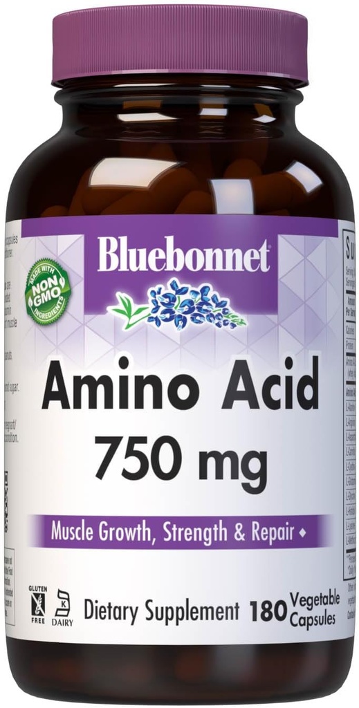 Bluebonnet Amino Acid 750 mg Vitamin Capsules, White, 180 Count