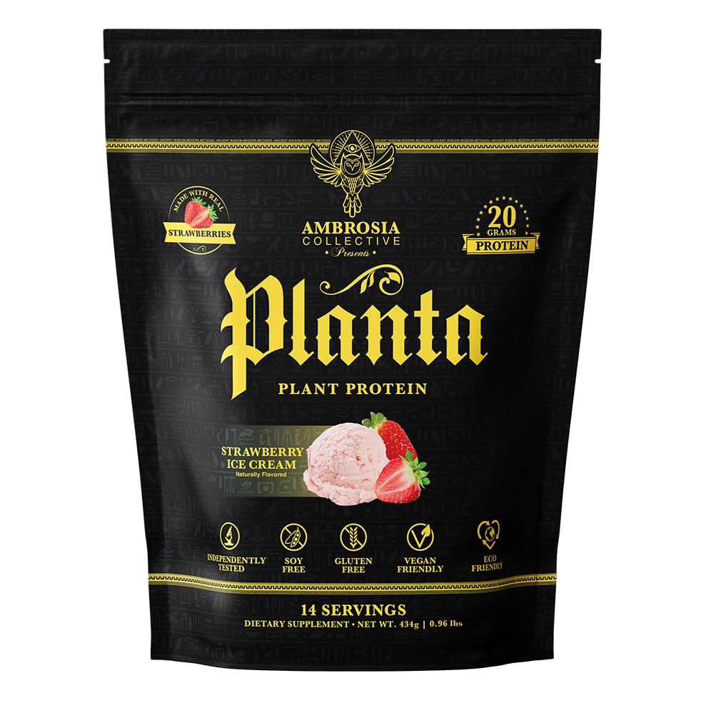 Ambrosia Plant Based Protein Powder 20g | Clean Vegan Pea Protein Powder | Gluten & Dairy Free, Keto Friendly, No Added Sugar | 14 Servings | Strawberry Ice Cream